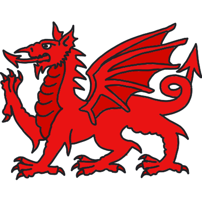 The Welsh dragon, a heraldic red Western dragon facing the left